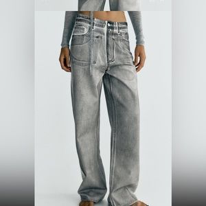 ZARA metallic black high rise jeans